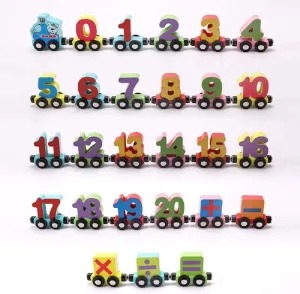 Wooden Trackless Numbers Trains Set, Magnetic Train Cars for Children Early Education