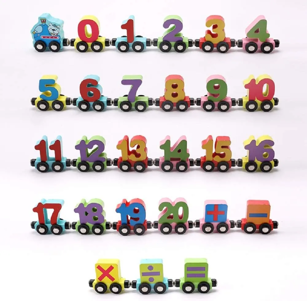 Wooden Trackless Numbers Trains Set, Magnetic Train Cars for Children Early Education