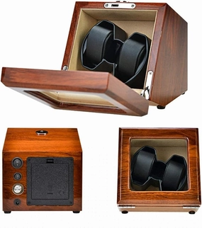 Wooden Watch Winder for 2 Automatic Watch, Transparent Window with Key, Watch Storage Box, 5 Roating Mode and Mute Motor, Contains Watch Pillow,B
