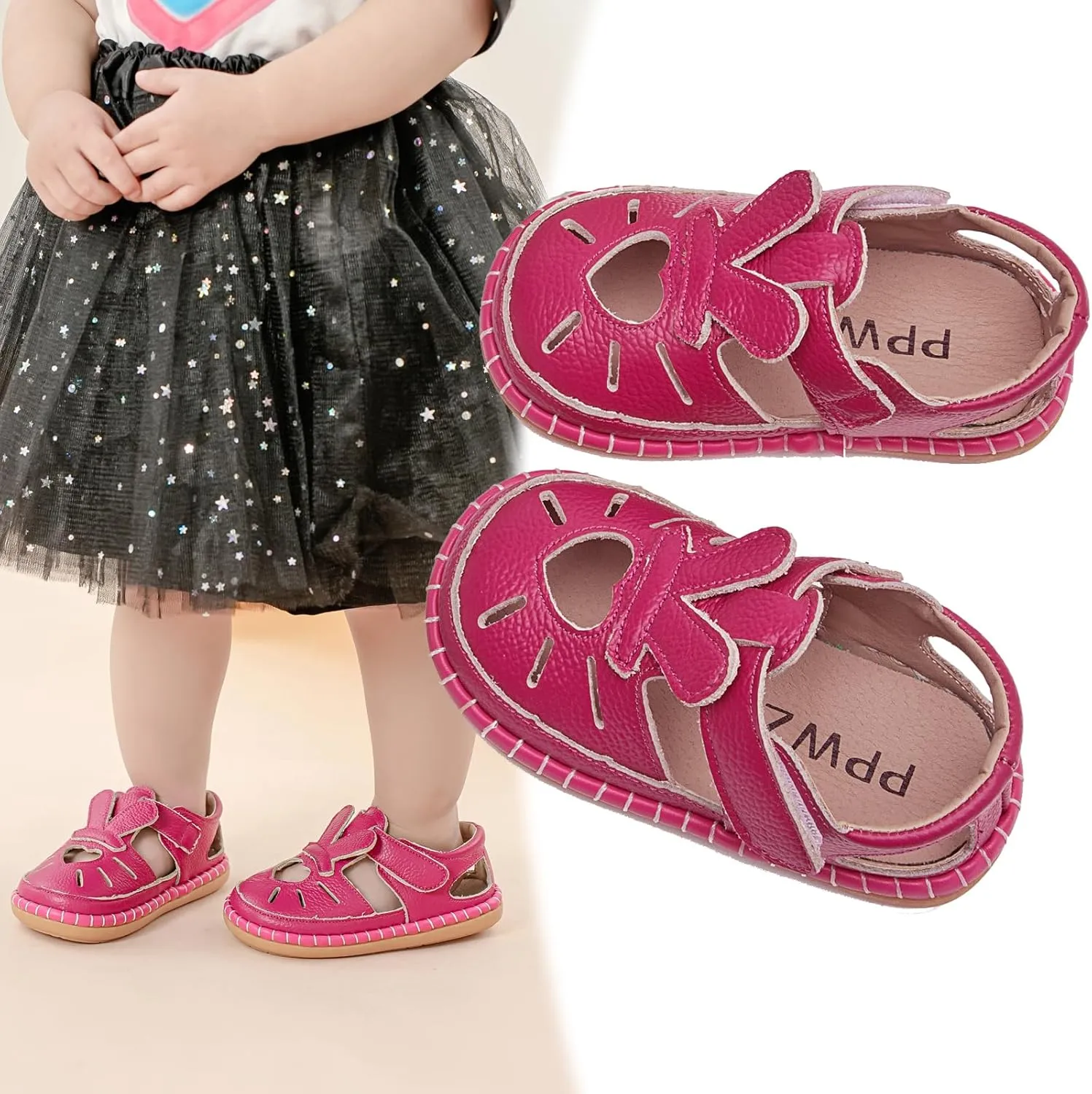 WUIWUIYU New Born Baby Boys Girls Closed Toe Summer Sandals Bunny Heart Shape Baby Shower Athletic Sandals Outdoor Learn Walker Shoes