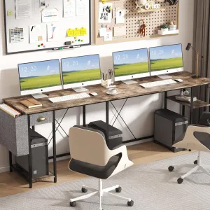 X-cosrack 2 Person Desk Large 88.5inch L-Shaped Computer Desk with Storage Shelves Drawer, Home Office Corner Long Desk PC Laptop Workstation with Hooks Storage Bag Cable Hole