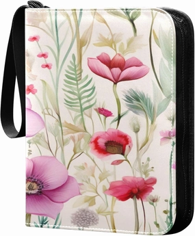 xigua Colorful Herbal Wildflower Card Binder 4-Pockets, Trading Card Binder 400 Pockets Baseball Card Binder Waterproof PU Leather Card Collection Binder for Games Card Album Card