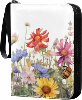 xigua Colorful Herbal Wildflower Card Binder 4-Pockets, Trading Card Binder 400 Pockets Baseball Card Binder Waterproof PU Leather Card Collection Binder for Games Card Album Card