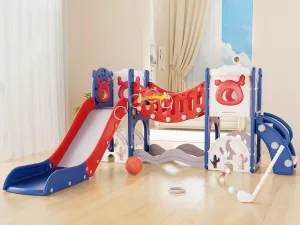 XJD Toddler Slide,11 in 1 Kids Slide for Toddlers 1-3, Toddler Climbing Toys,New Upgrade with Golf Set, Basketball Hoop for Indoor Outdoor Playset (Blue Red)