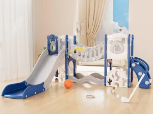 XJD Toddler Slide,11 in 1 Kids Slide for Toddlers 1-3, Toddler Climbing Toys,New Upgrade with Golf Set, Basketball Hoop for Indoor Outdoor Playset (Blue)