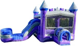 XJUMP Purplish Castle Commercial Grade Premium Marble Color Lightweight Bounce House Water Slide Detachable Pool for Kids and Adults with Blower Basketball Hoop Wet Dry Combo Outdoor Indoor