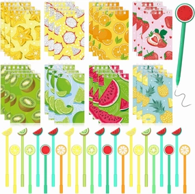 Yeaqee 48 Pieces Fruit Mini Notebooks and Ballpoint Pens Summer Fruit Them Party Favors Cute Journal and Pens Set Piñata Fillers Gifts for Kids Adults School Office Party Supplies Classroom Prizes