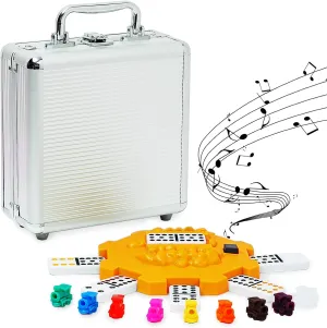 Yinlo Mexican Train Dominoes Set, Double 12 Dominoes Set: Colorful Dot Pips, Real Train Sound Effect Hub, Score Pad and 9 Colorful Trains, 91 Tiles Domino Game Set
