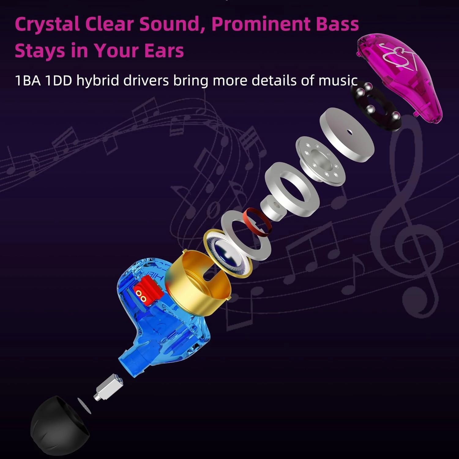 YINYOO Easy KZ ZST Colorful Hybrid Banlance Armature with Dynamic in-Ear Earphone 1BA 1DD HiFi Headset KZ in Ear Monitors Headphones Wired Earbuds IEM Earphones Gaming Earbuds (Colorful Without mic)