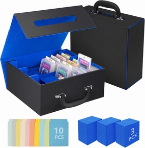 Ytonet Trading Card Storage Box for Top Loader, 1800  MTG Deck Box with Handle, Toploader Storage Boxes Holder Fits for Magnetic Game Card, YuGiOh and Sports Cards, MTG TCG Collector Gift, Black Blue