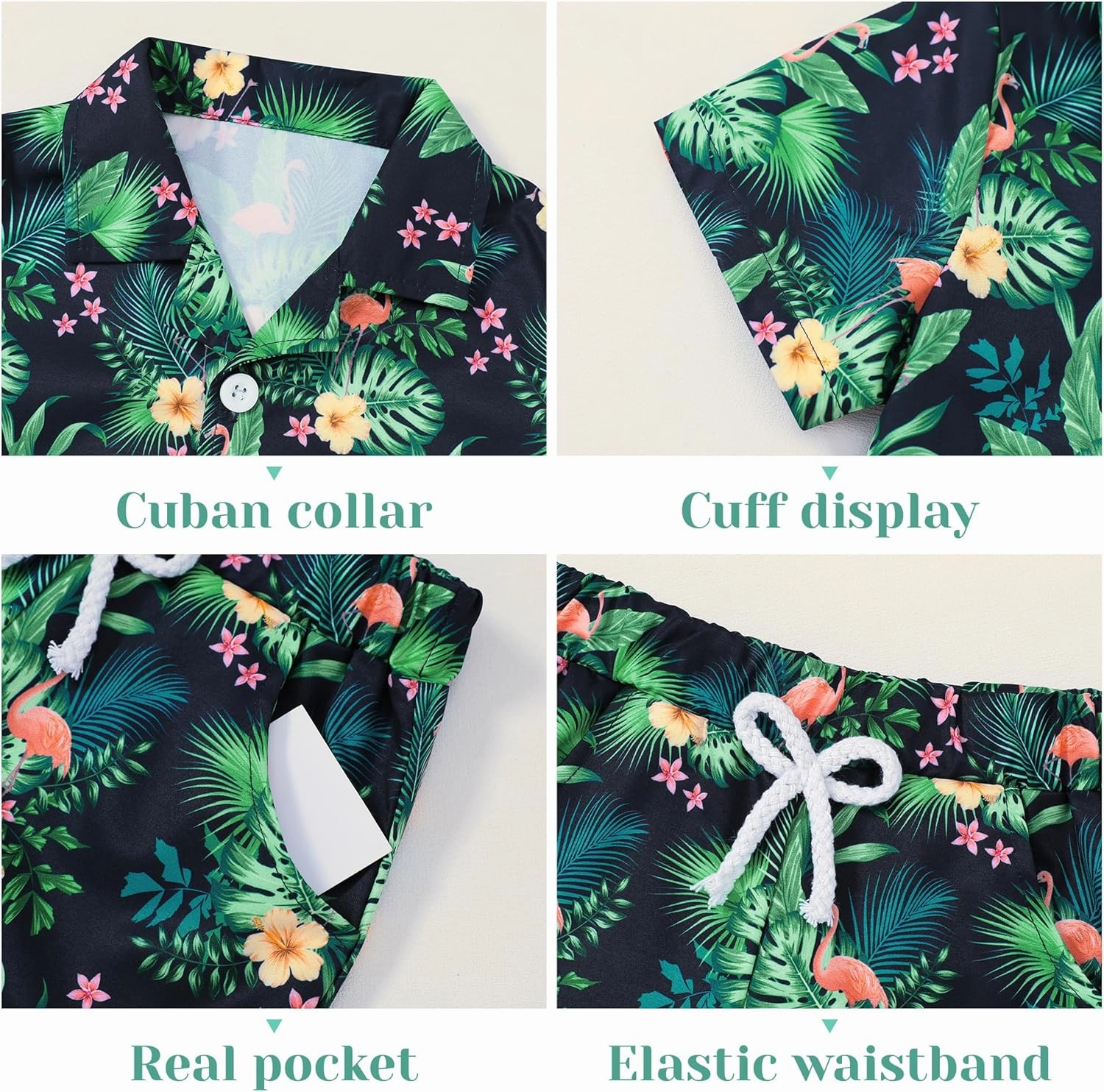 YUEMION Boys Hawaiian Outfit 2Pcs Set Summer Beach Button-Down Shirt Top   Shorts for Kids 2-9 Years