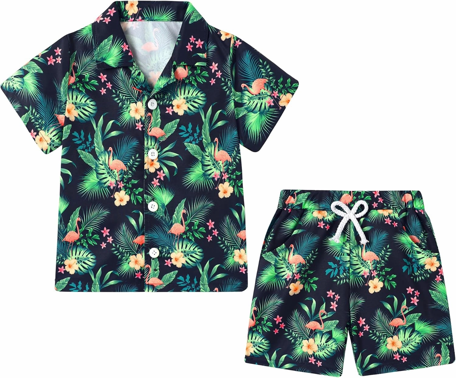 YUEMION Boys Hawaiian Outfit 2Pcs Set Summer Beach Button-Down Shirt Top   Shorts for Kids 2-9 Years