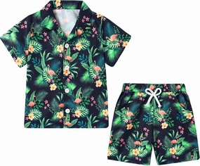 YUEMION Boys Hawaiian Outfit 2Pcs Set Summer Beach Button-Down Shirt Top   Shorts for Kids 2-9 Years