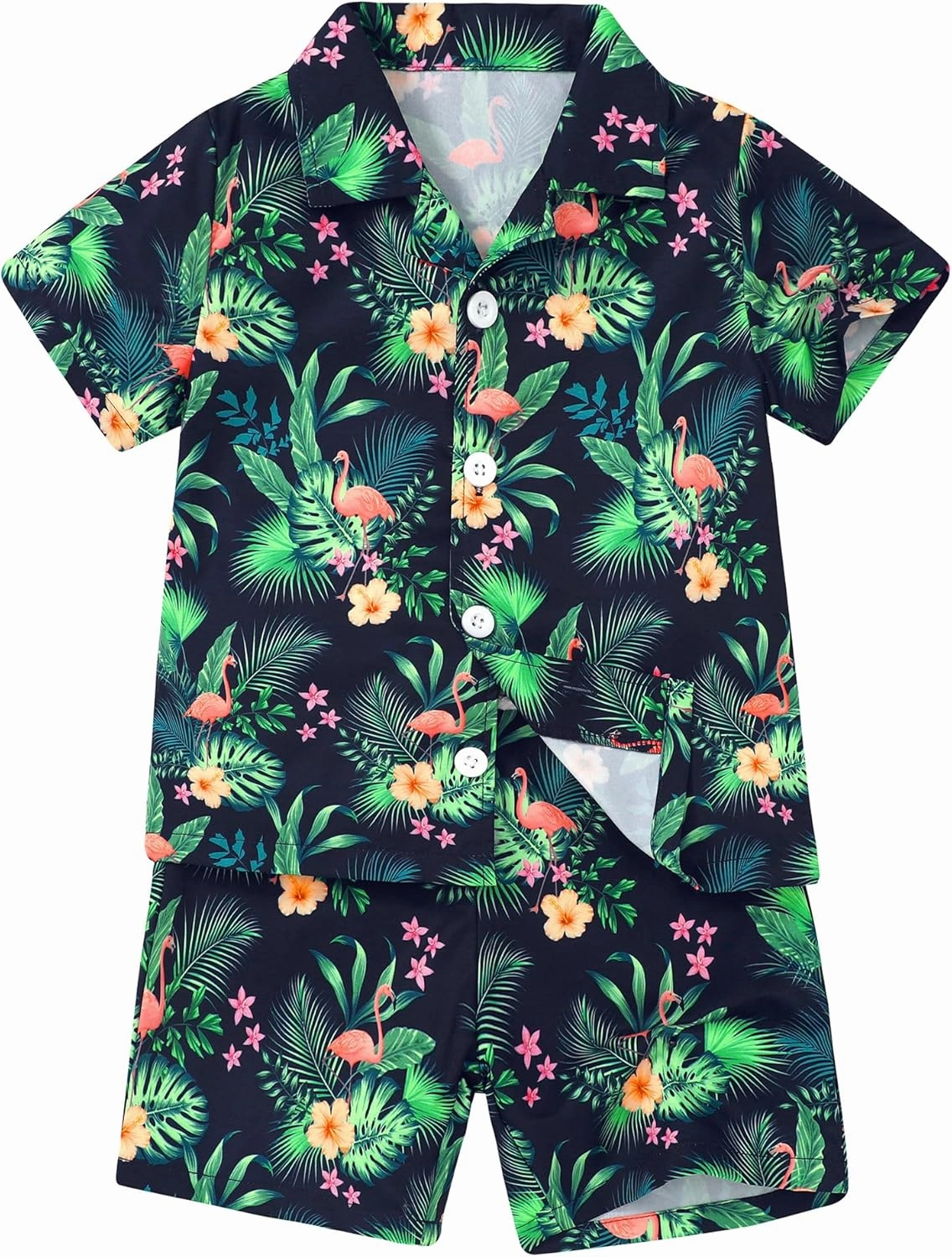 YUEMION Boys Hawaiian Outfit 2Pcs Set Summer Beach Button-Down Shirt Top   Shorts for Kids 2-9 Years