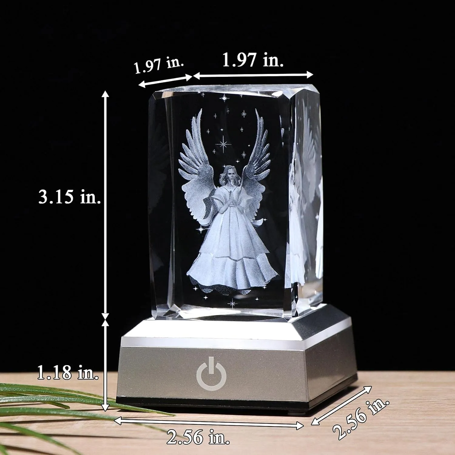 YWHL 3D Crystal Guardian Angel Figurine with Colorful Light Base, Laser Engraved Glass Angel Gifts, Collectible Figurines
